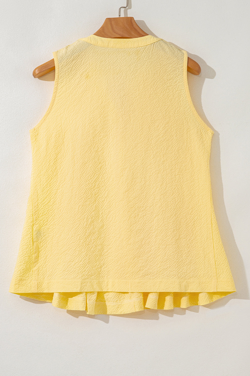 Yellow Cream Bow Tie Notched Neck Pleated Sleeveless Top eAura
