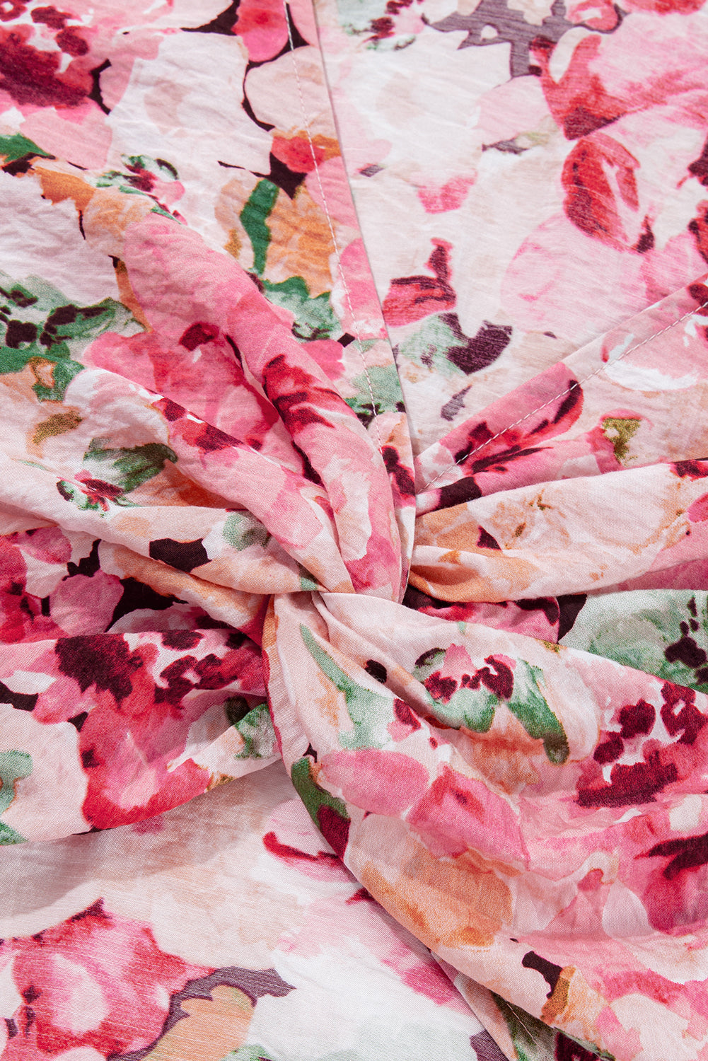 Pink Floral Round Neck Twisted Cut Out Back Tank Top - eAura