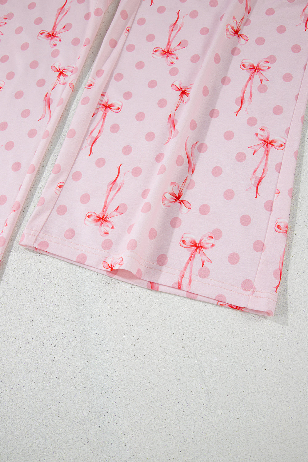Pink Bow Knot Polka Dot Print Short Sleeve Top Lounge Set eAura