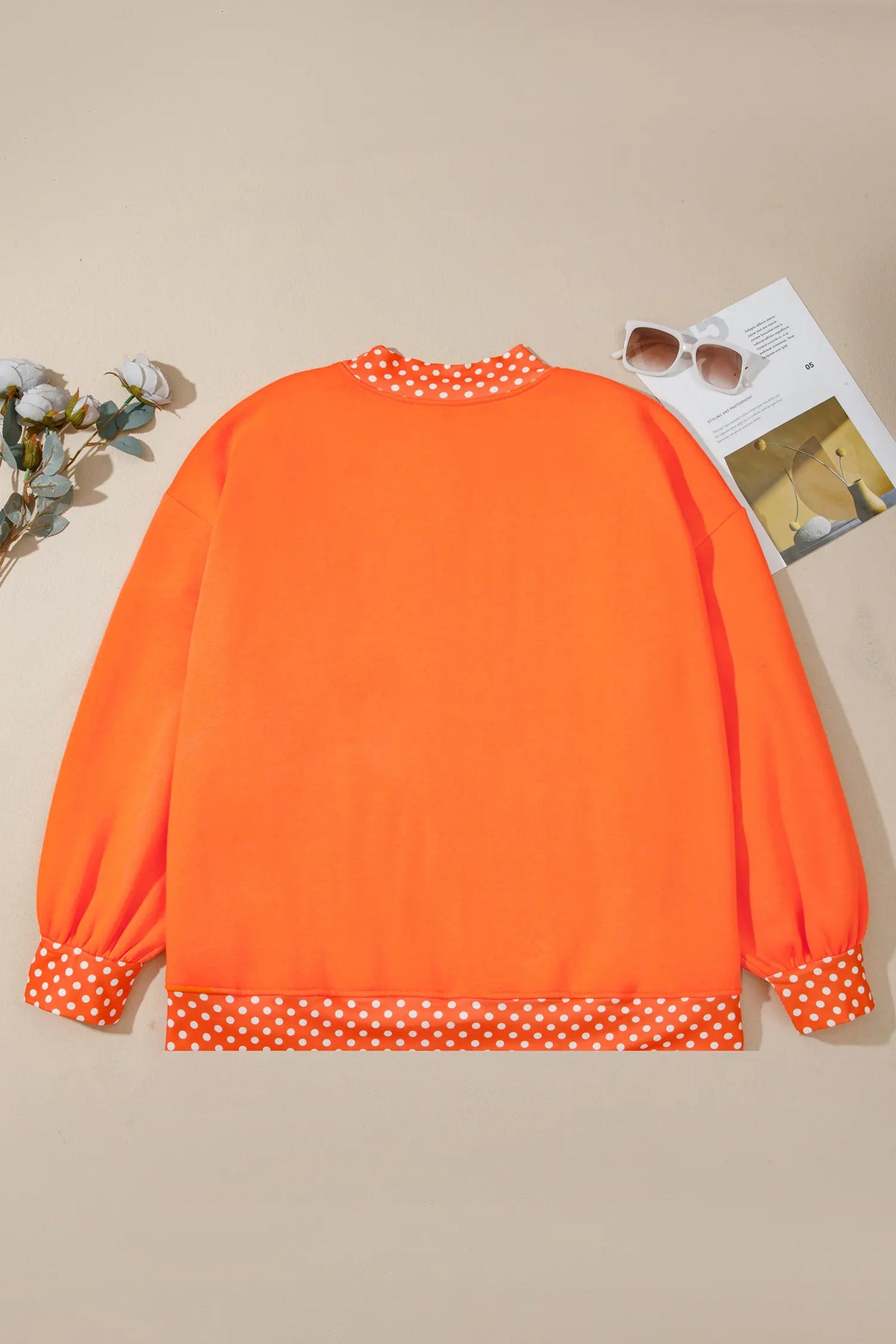 Polka Dot Patchwork Round Neck Plus Size Sweatshirt – Racing Red