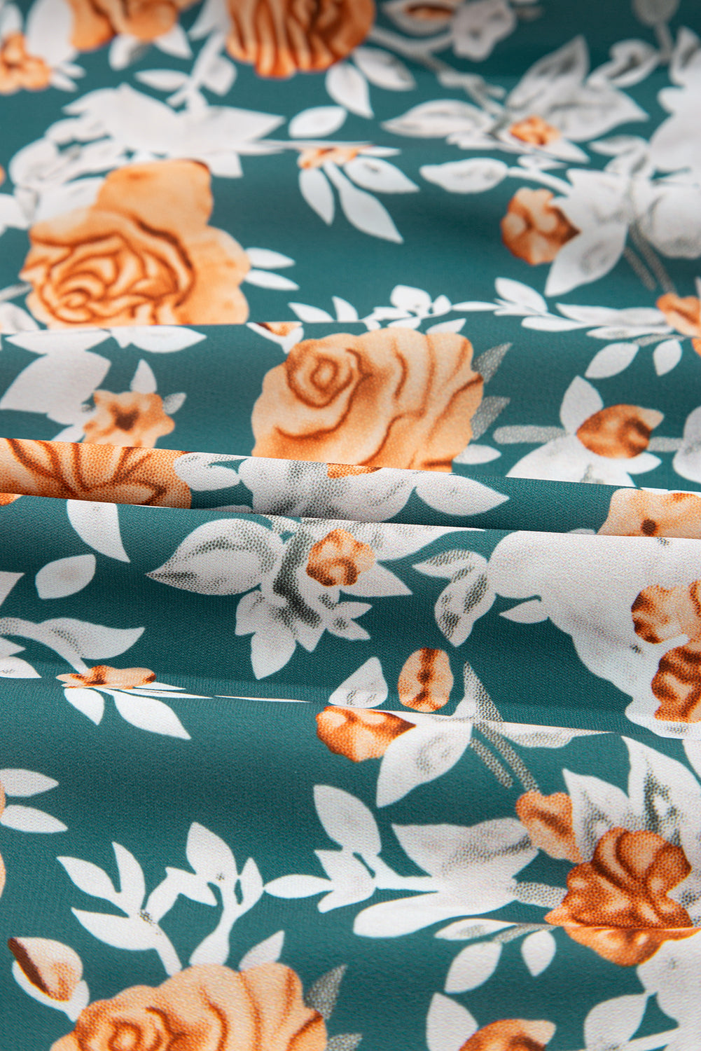 Green Floral Print Trimmed V Neck Tie Waist Sleeveless Holiday Long Dress - eAura