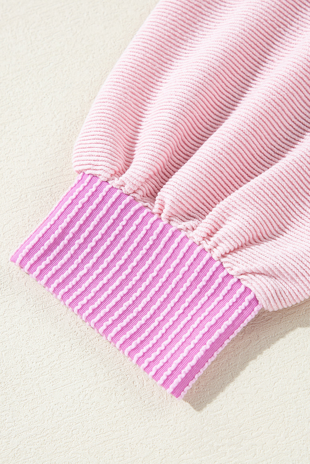 Light Pink Ribbed Colourblock Patch Pocket Drawstring Hooded Top eAura