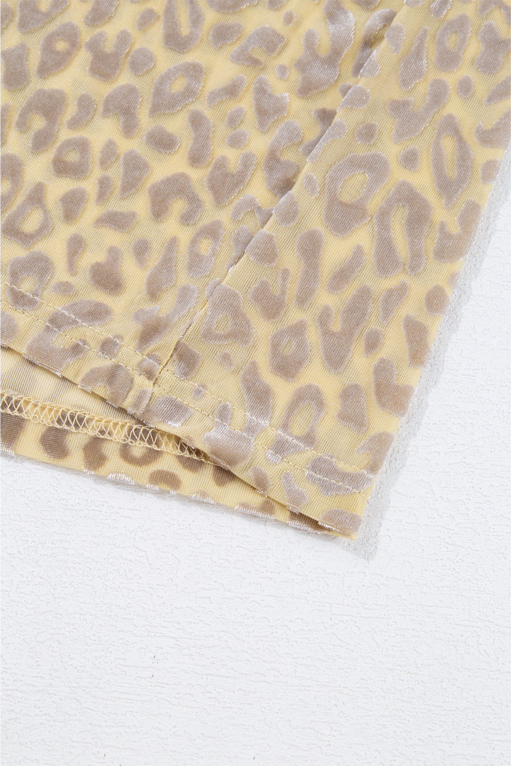 Beige Leopard Velvet Burnout Off Shoulder Long Sleeve Blouse eAura