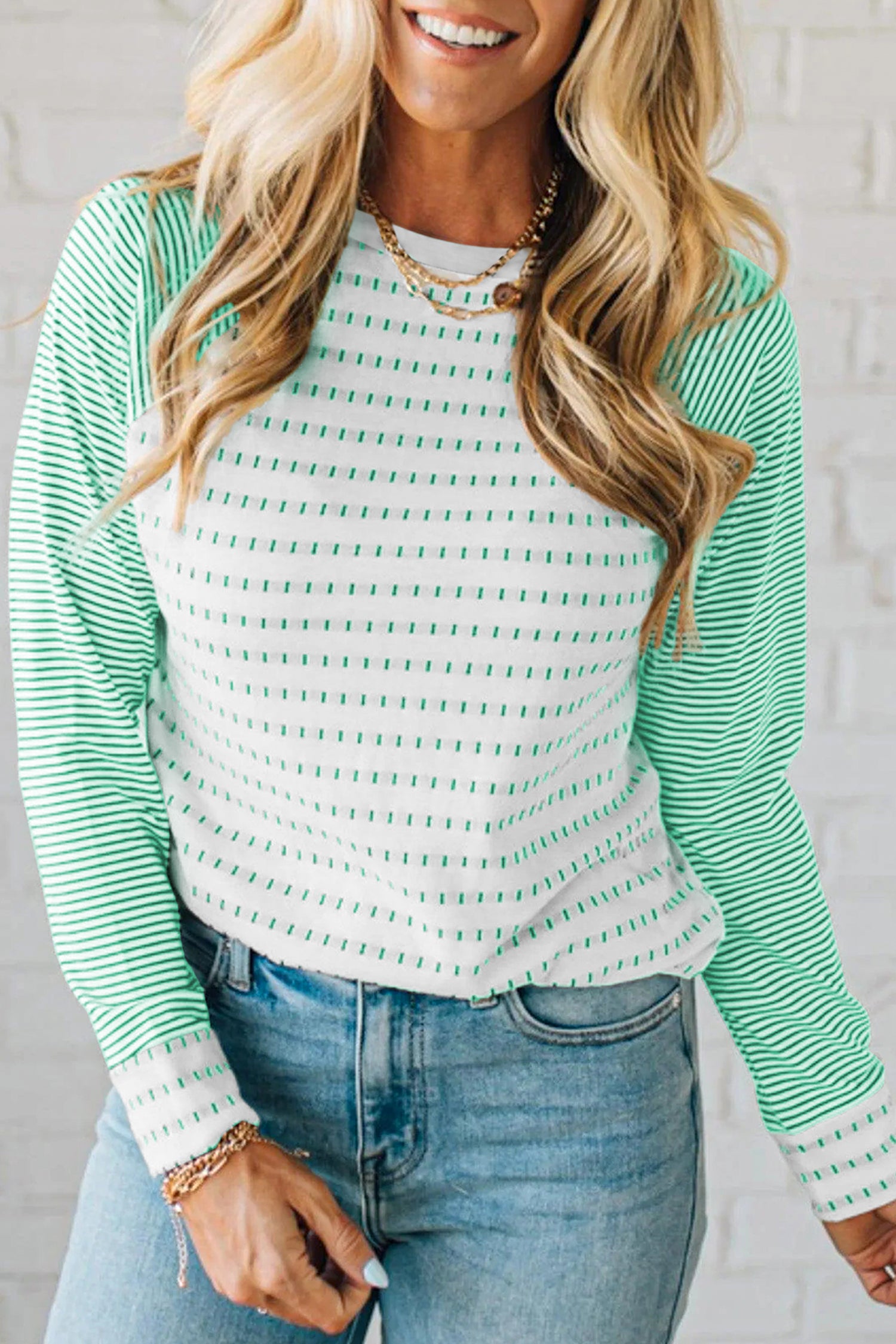 Stripe Raglan Patchwork Long Sleeve Tee