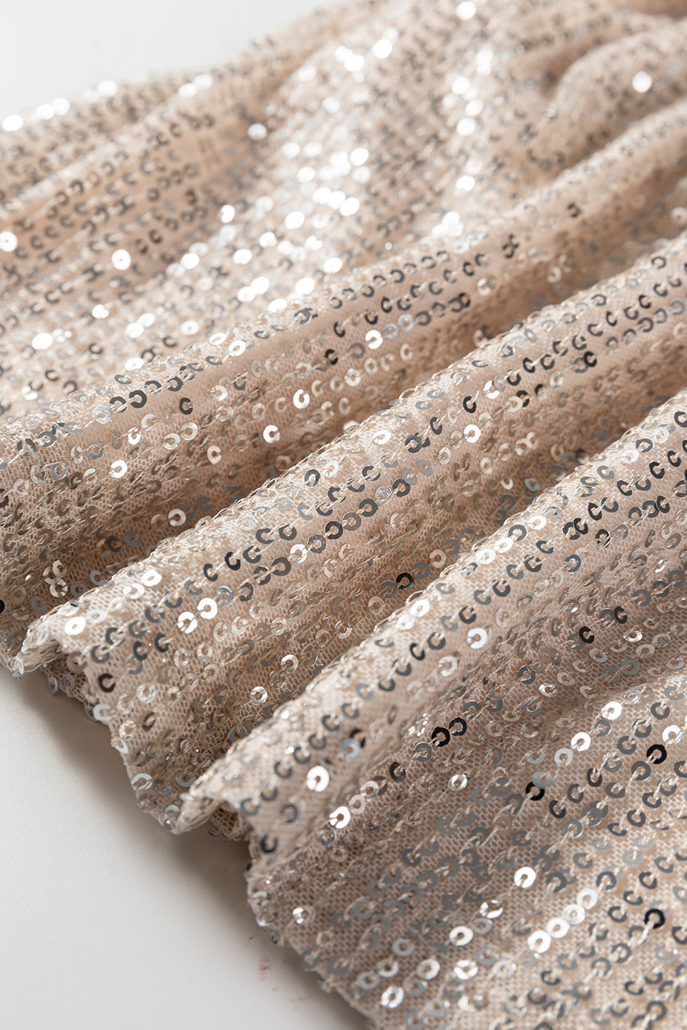 Sequin Mock Neck Drape Open Back Bell Sleeve Top - eAura