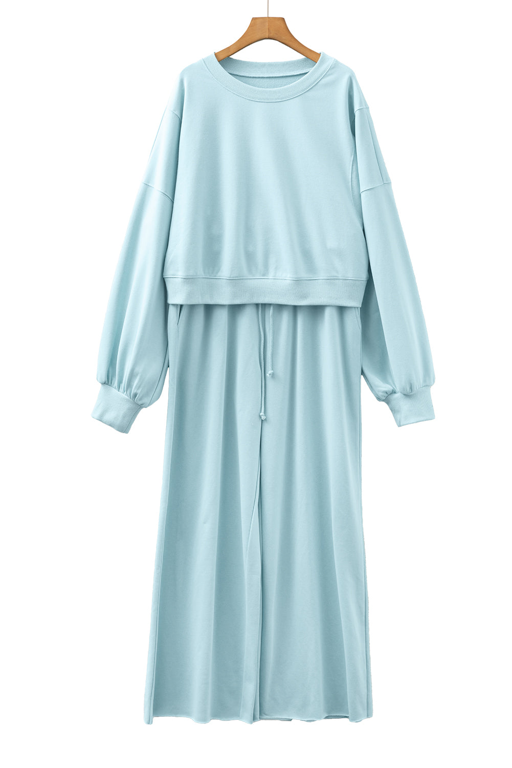 Drop Shoulder Puff Sleeve Crop Pullover and Drawstring Wide Leg Trousers Co-ord Set - eAura