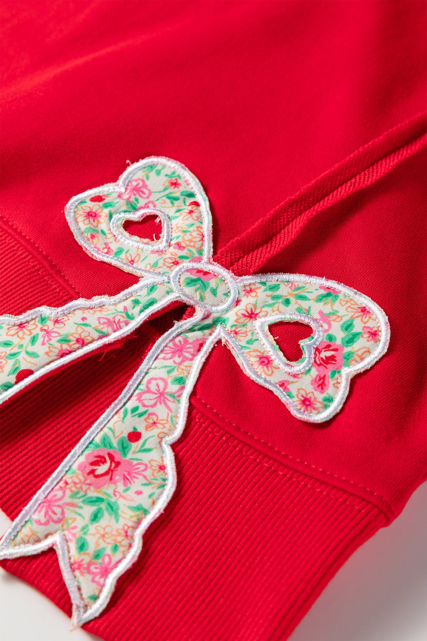 Floral Bow Patched Exposed Seam Oversized Sweatshirt - Tops/Sweatshirts & Hoodies