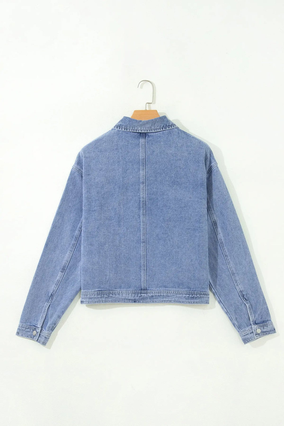 Beau Blue Studded Metal Zipper Rivet Pockets Long Sleeve Denim Jacket