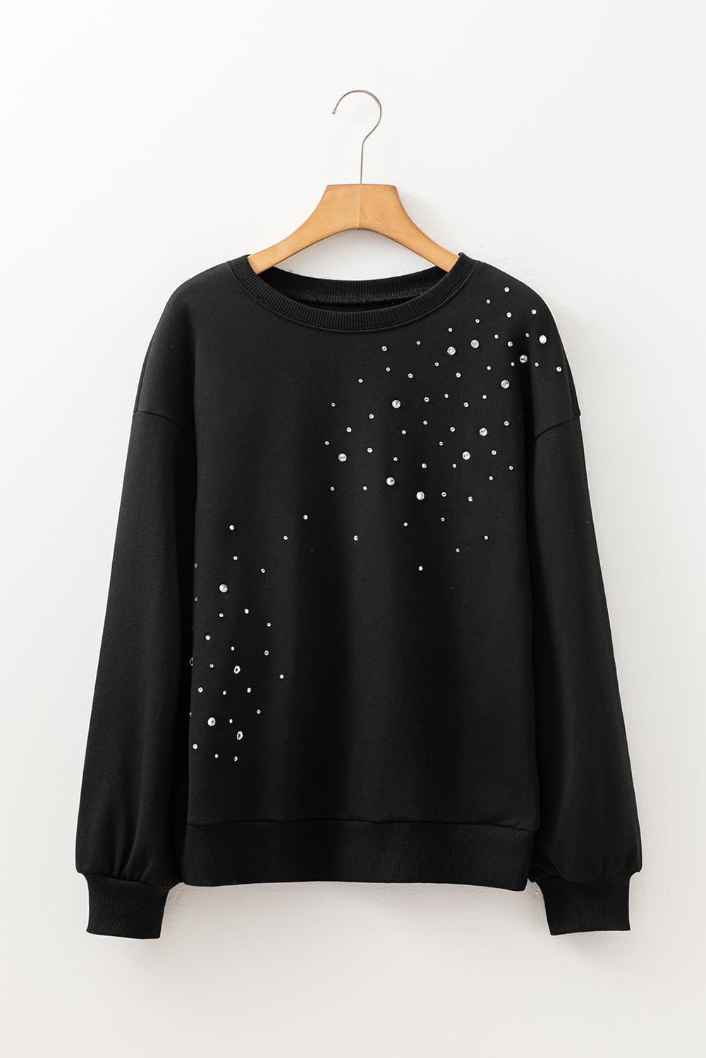 Black Rhinestone Embellished Drop Shoulder Sweatshirt - eAura