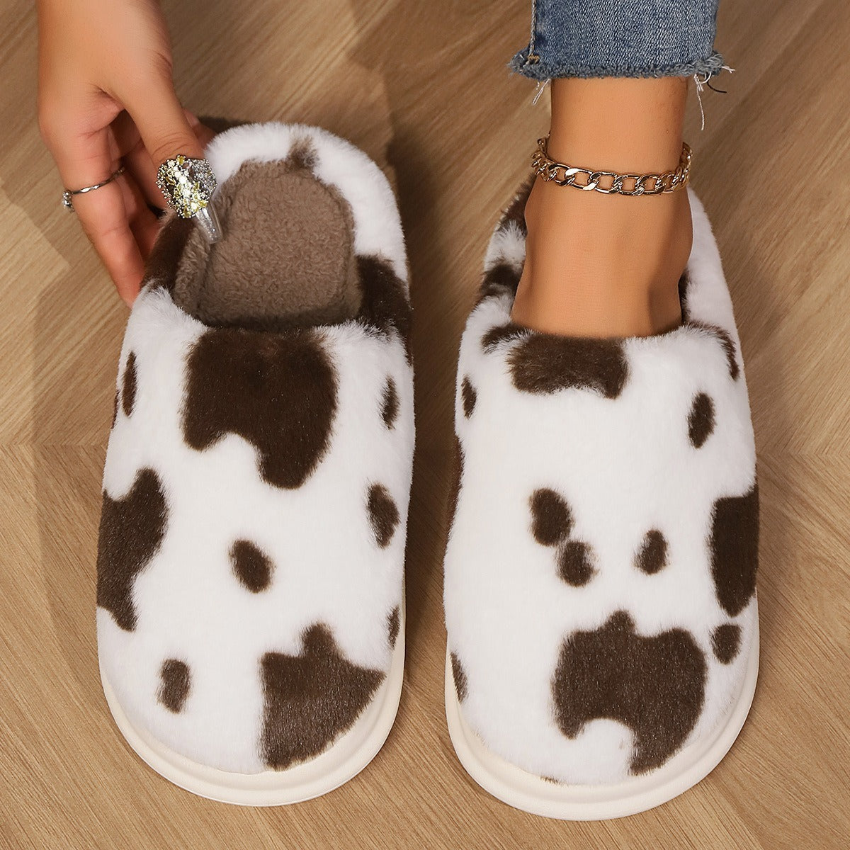 Cow Spotted Plush Slippers beagle boutique