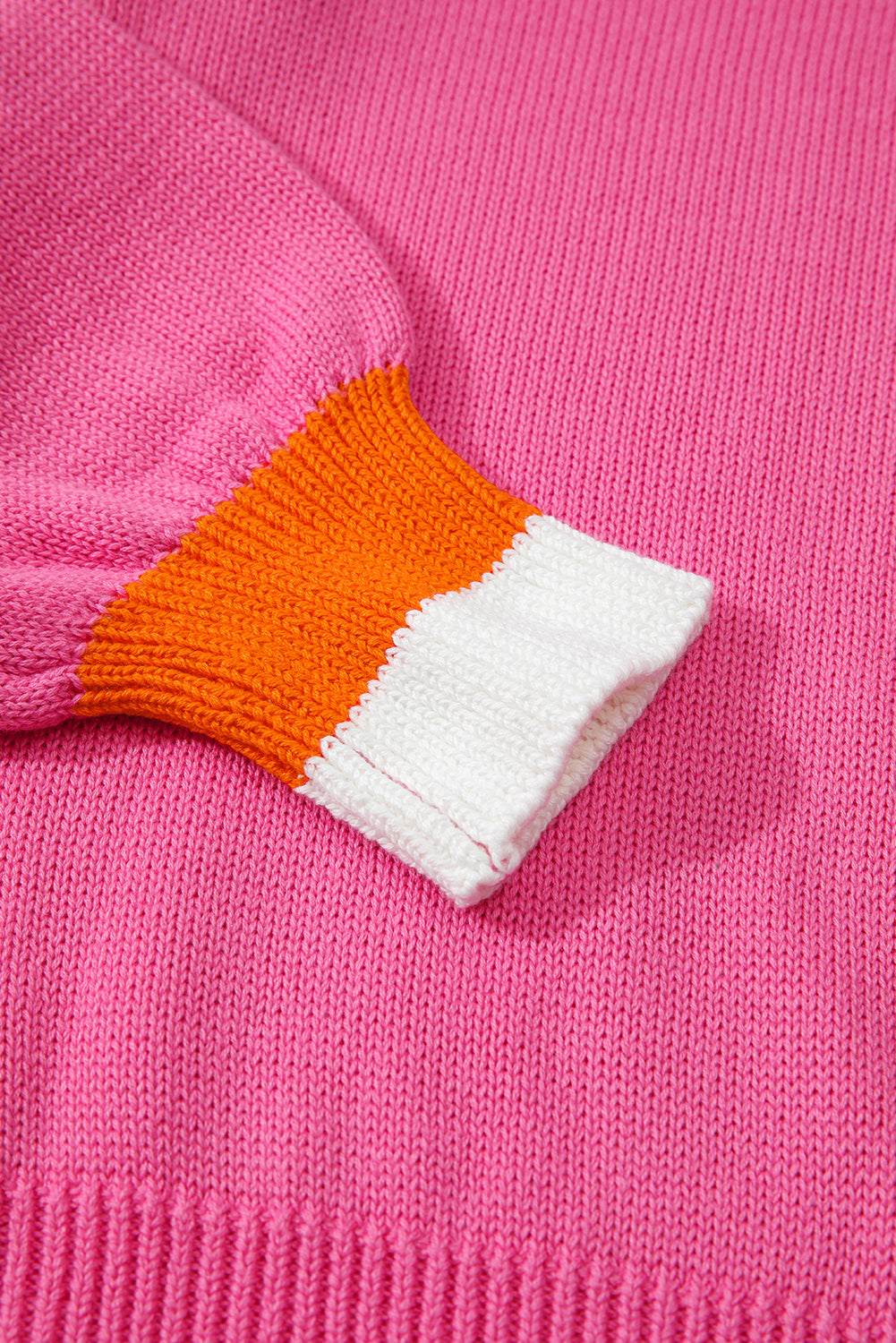 Contrast Crew Neck Pearled Decor Knit Sweater - eAura