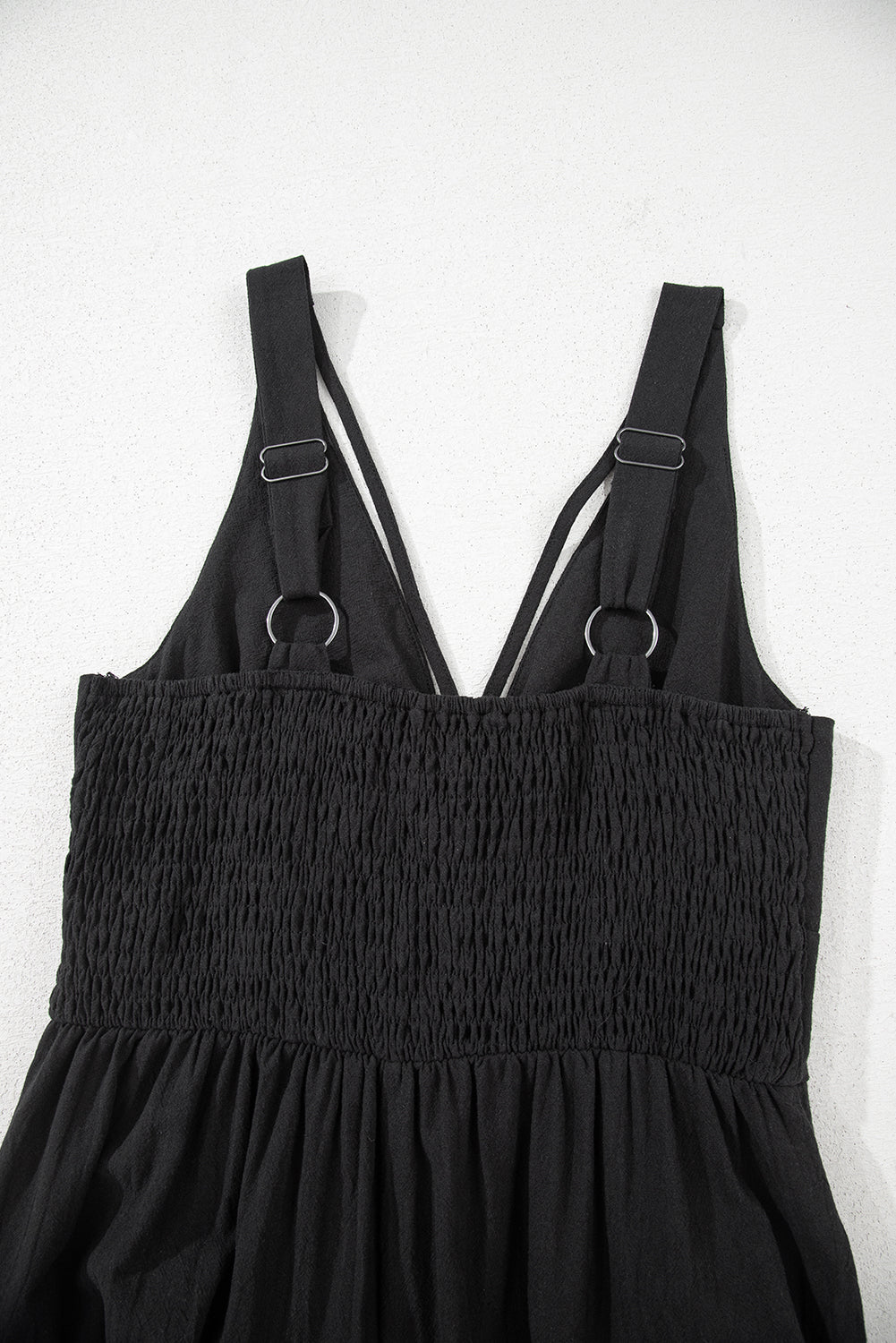 Black Front Cut Out Smocked Back Sleeveless Wide Leg Jumpsuit eAura