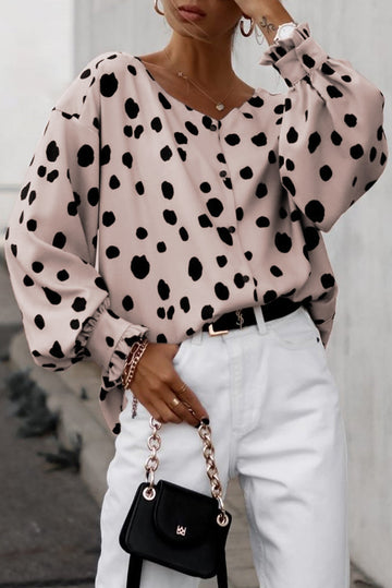 Pink Button Frill Cuffs Oversize Puff Sleeve Blouse BB Fashion Outlet