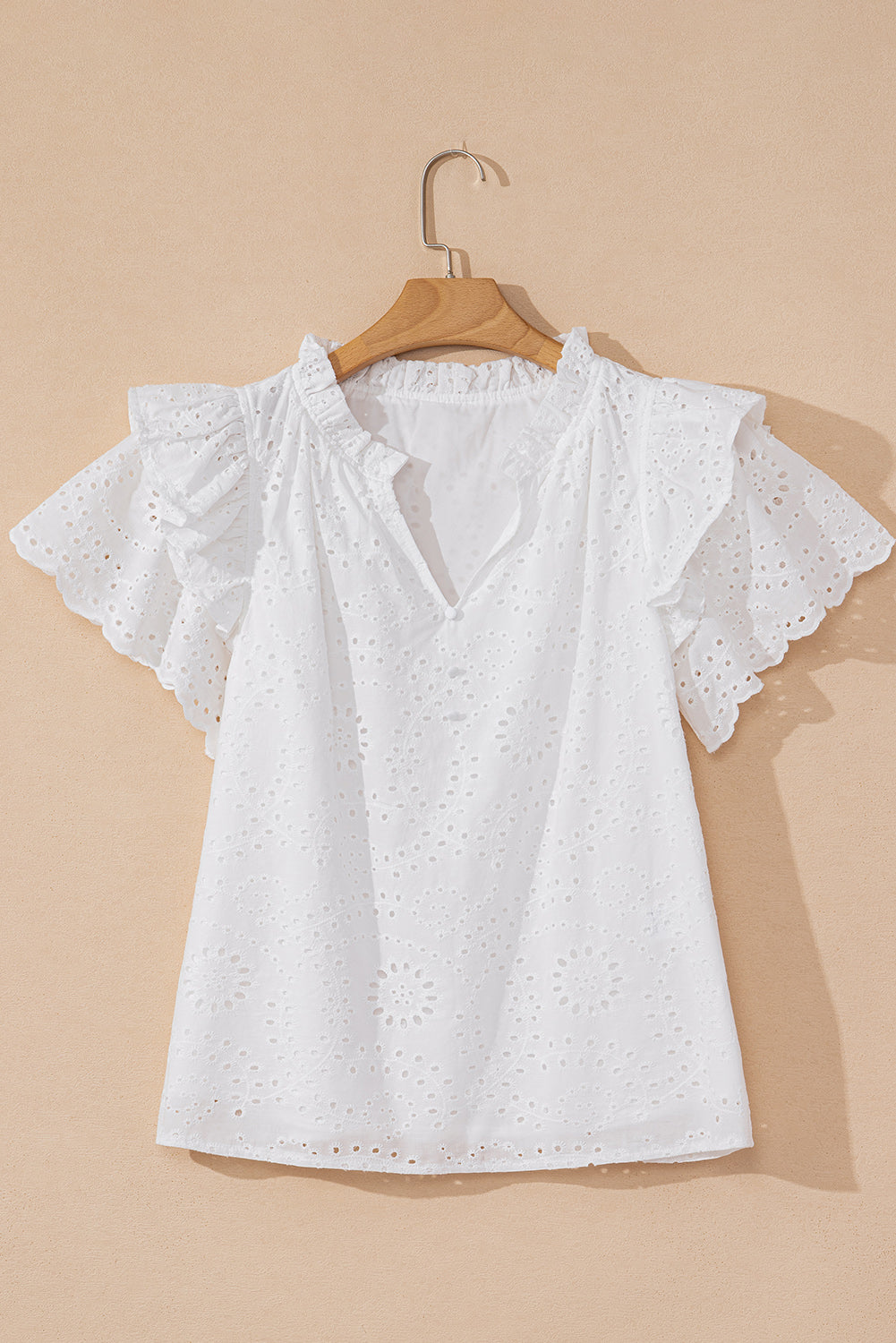 White Broderie Anglaise Ruffle Short Sleeve Blouse eAura