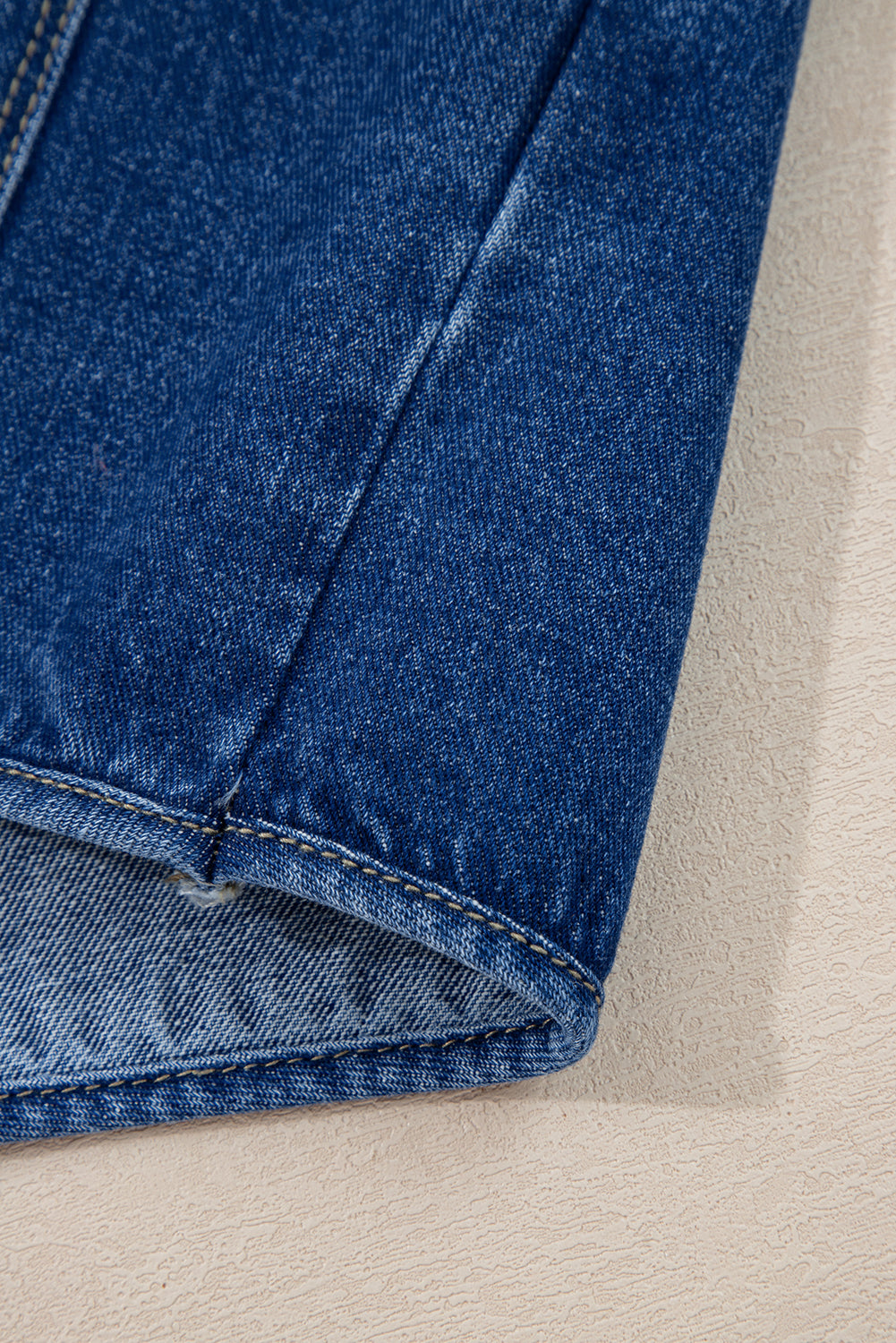 Blue Fastening Big Patched Pockets Straight Cut Deep Wash Denim Jacket - eAura
