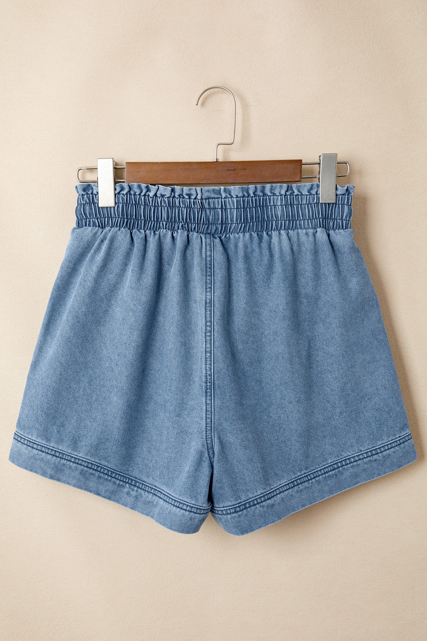 Smocked Elastic Waist Denim Shorts – High Waist with Drawstring