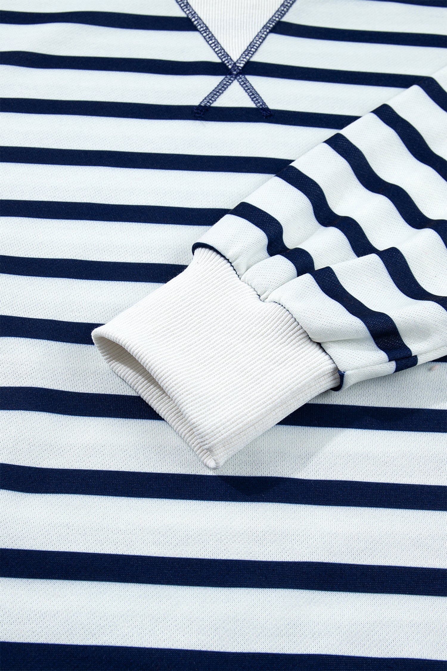 Striped Stand Neck Long Sleeve Ribbed Cuff Hem Sweatshirt – Blue Stripe