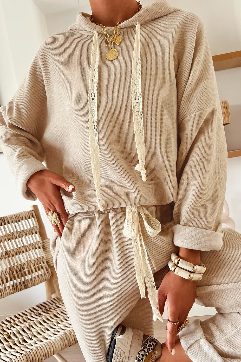 Pullover Hoodie and High Waist Bottoms Soft Cord Co-ord Set - eAura