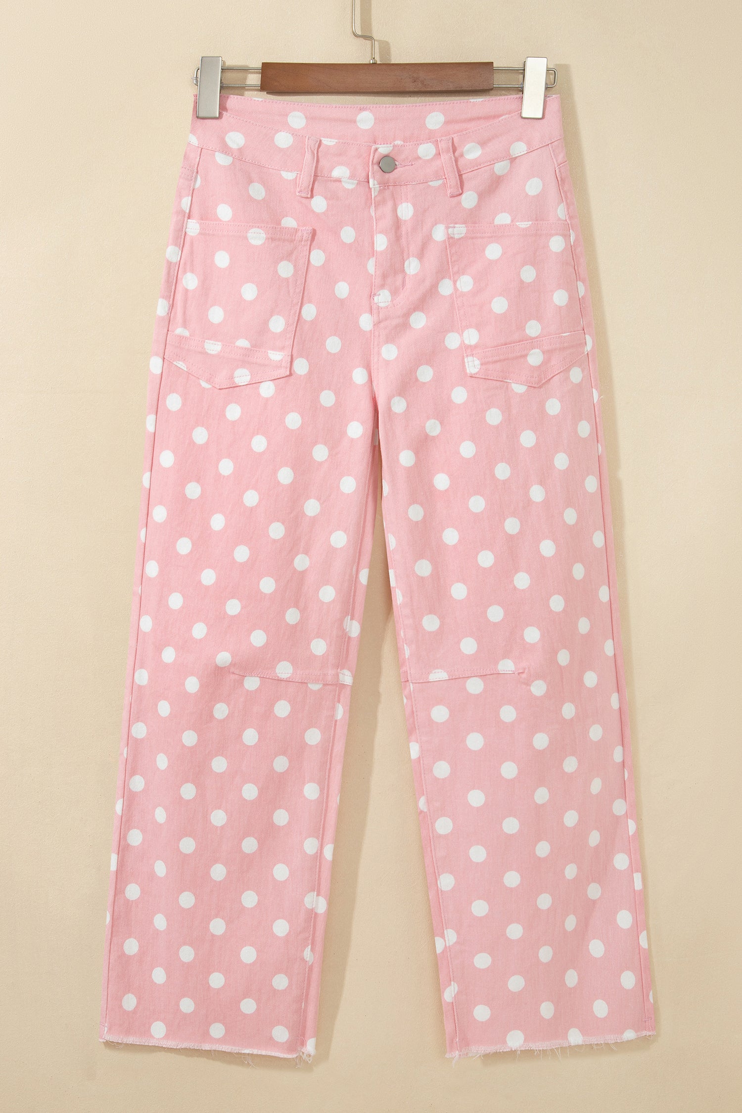 Polka Dot Casual Slim Fit Jeans – Pink
