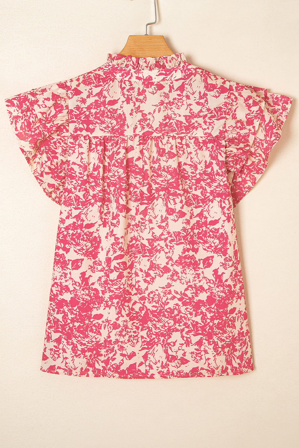 Rose Allover Print Half Button Neck Ruffle Sleeve Blouse eAura