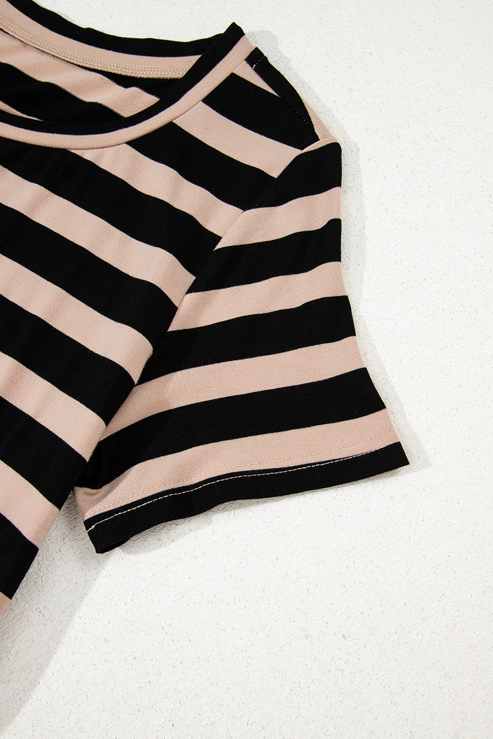 Black Stripe Casual Round Neck T-shirt Maxi Dress with Pockets BB Fashion Outlet