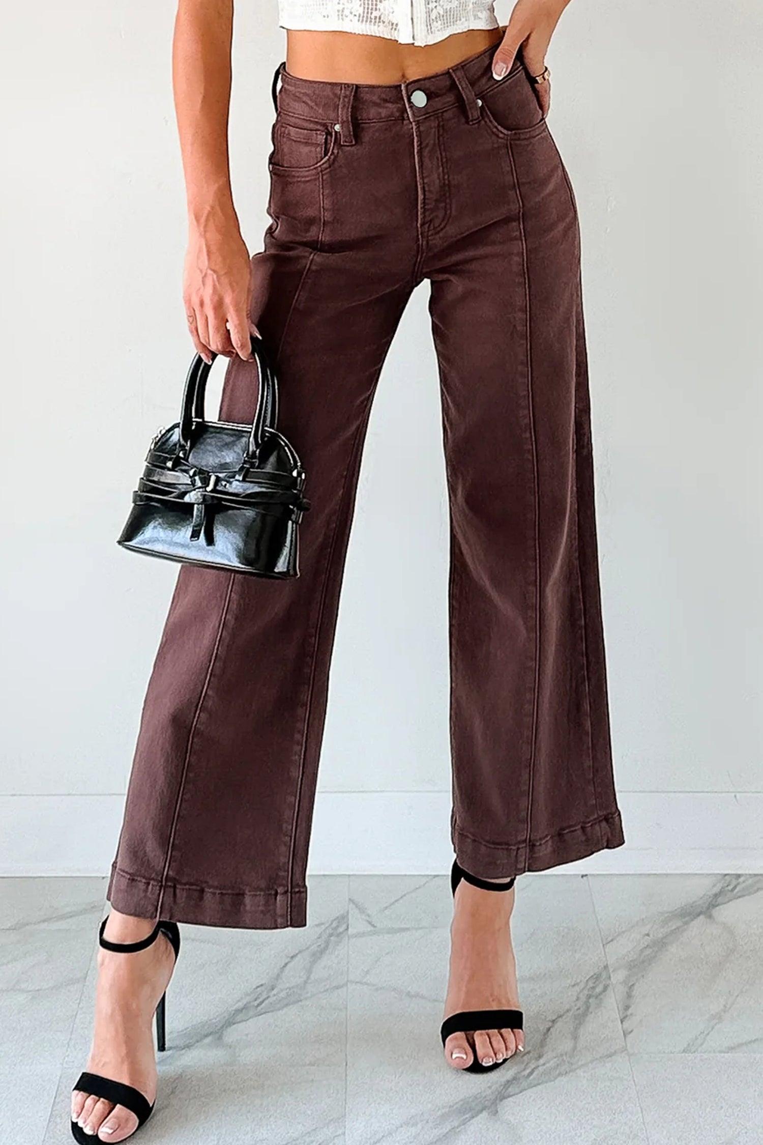 Seamed Center Wide Leg Cropped Jeans - eAura