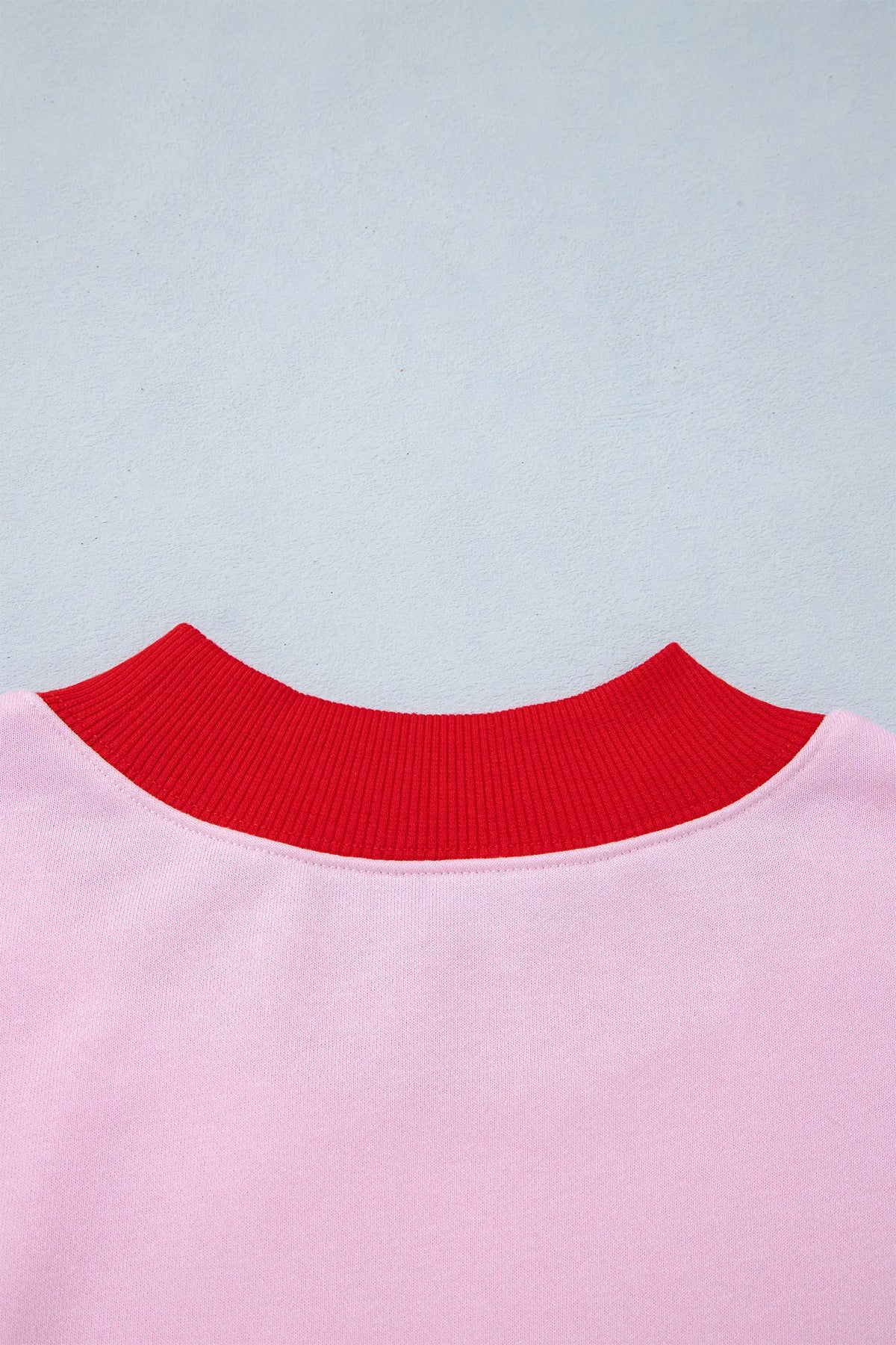 Colourblock Trim Crewneck Long Sleeve Pullover Sweatshirt – Pink