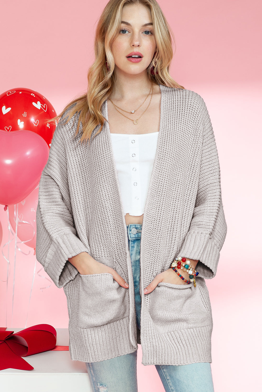 Batwing Sleeve Pocket Oversized Cable Knit Cardigan