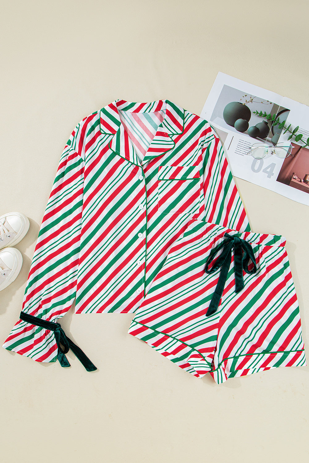 Green Stripe Christmas Pyjama Set - eAura