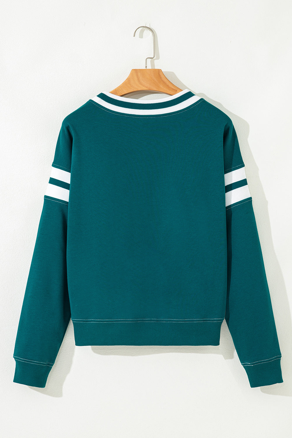 Green Contrast Striped Patchwork Drop Shoulder Sweatshirt - eAura