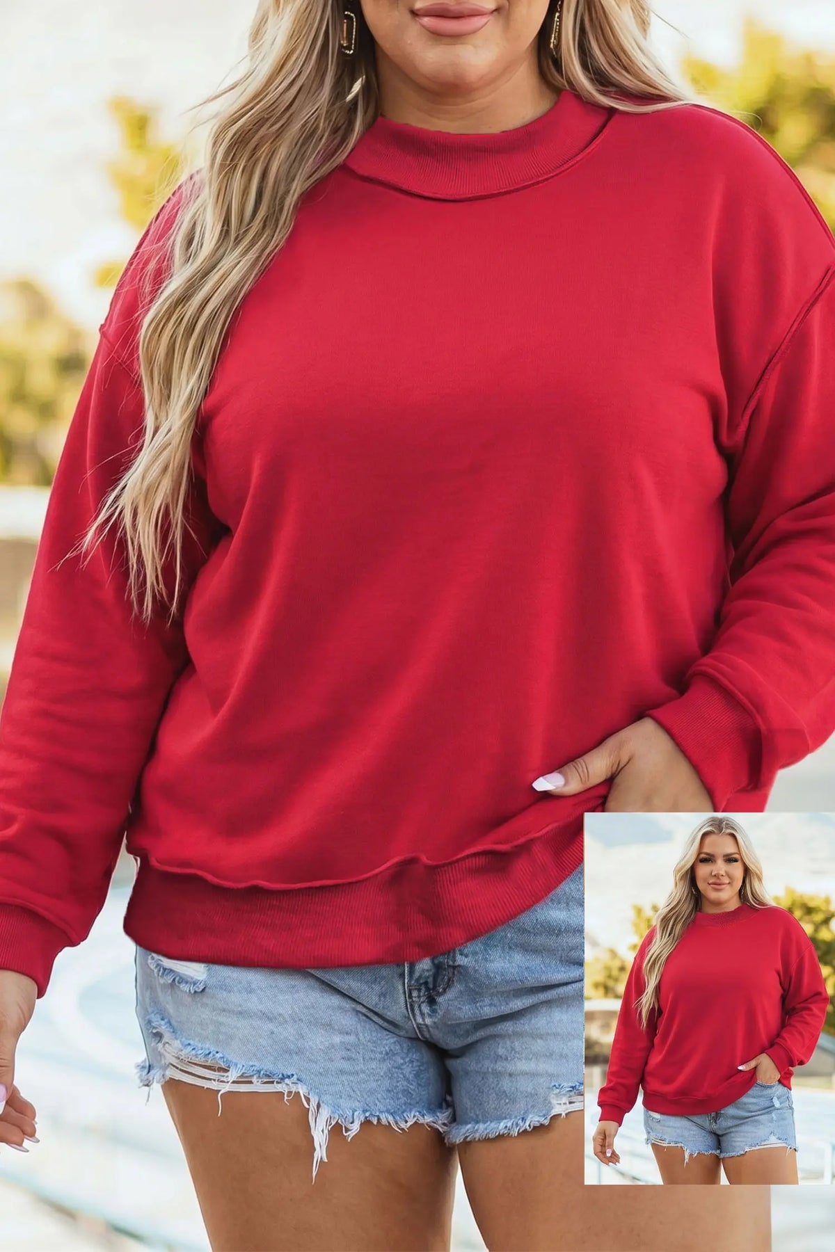 Exposed Seam Detail Reversible Double Wear Plus Size Sweatshirt
