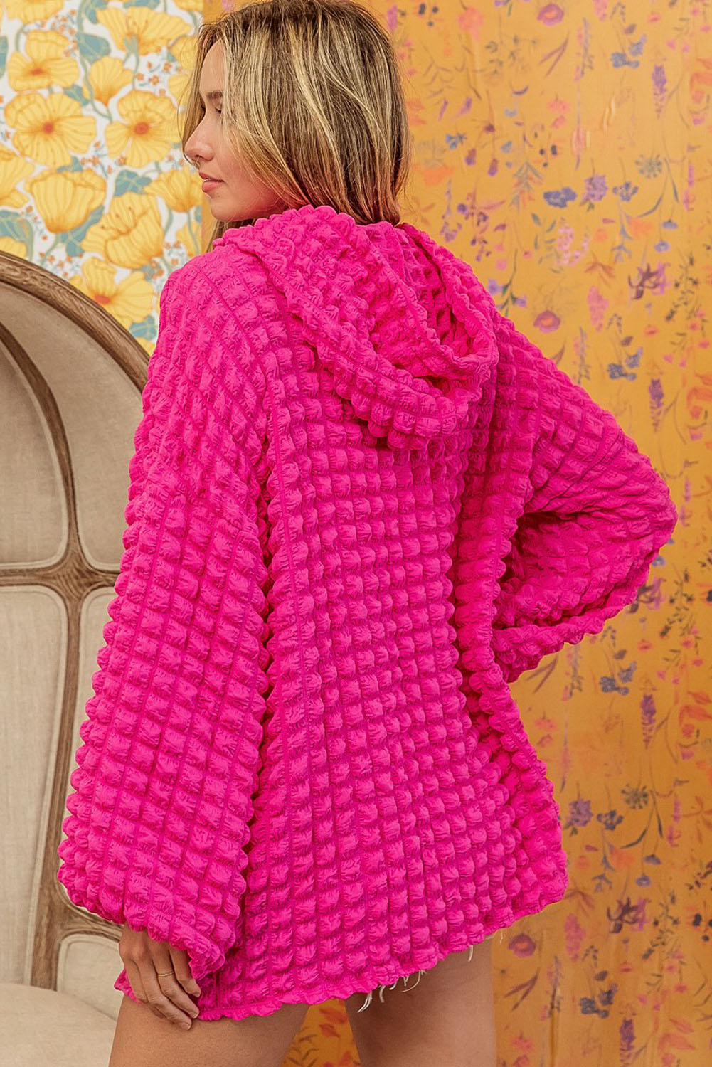 Rose Bubble Textured Waffle Hoodie eAura