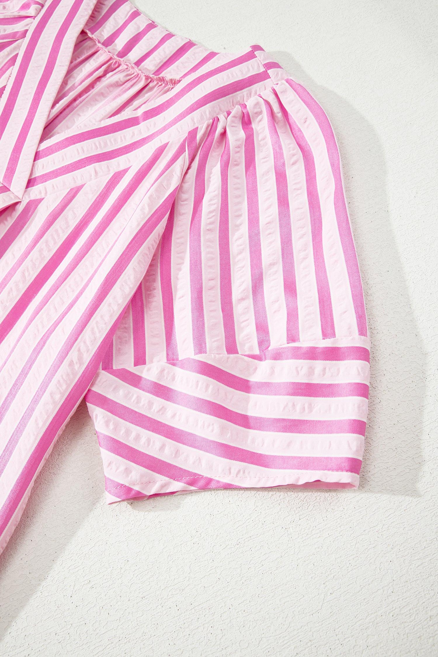 V Neck Short Sleeve Shift Long Dress – Pink Stripe