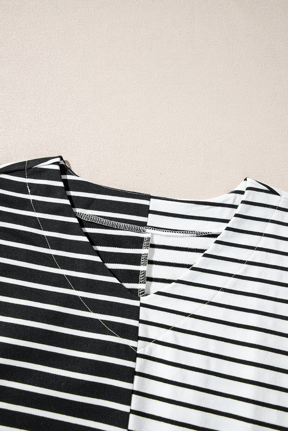 Black Stripe Two Tone Colorblock V Neck T Shirt BB Fashion Outlet