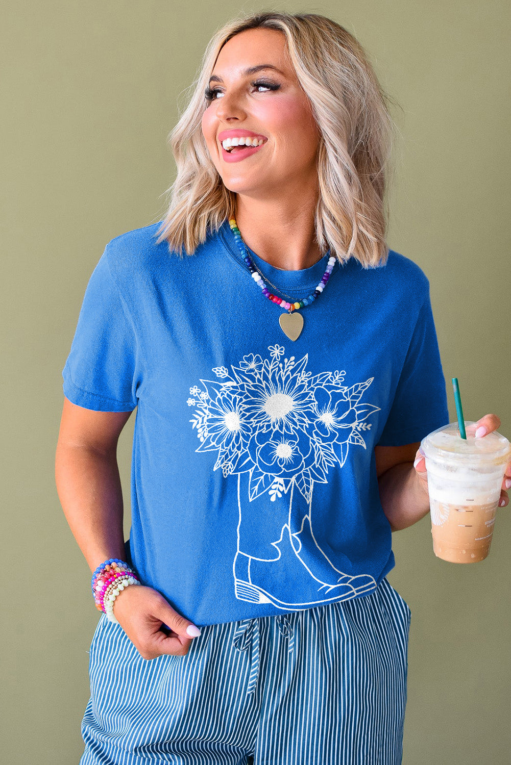 Blue Sunflower Boots Graphic Western Fashion T Shirt eAura
