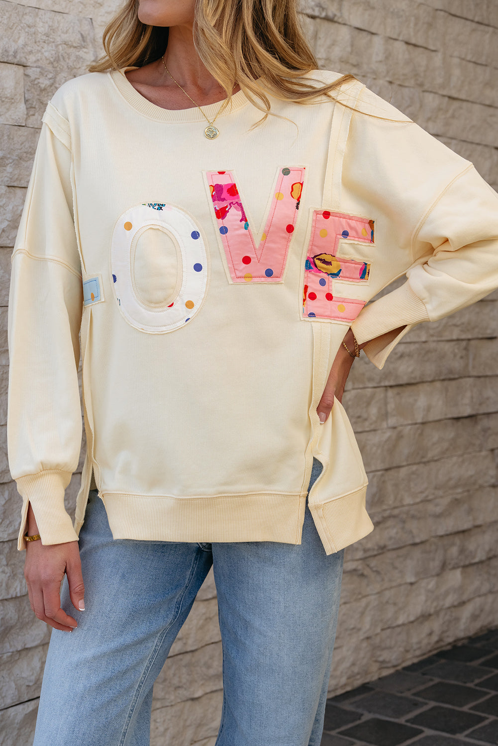 Apricot LOVE PATCH Graphic Oversized Sweatshirt eAura
