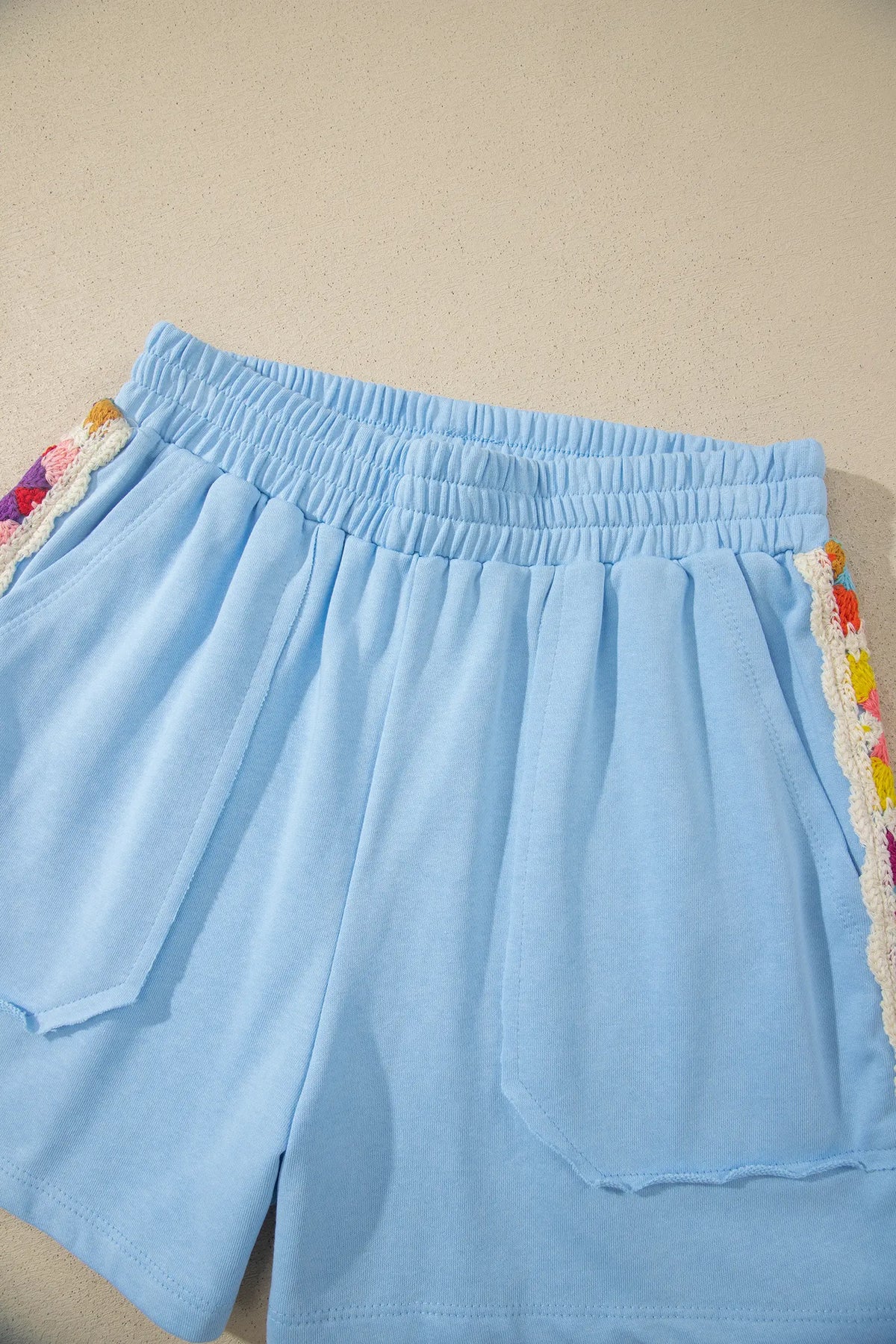 Mist Blue Granny Square Crochet Detail Short 2pcs Set – Light Blue