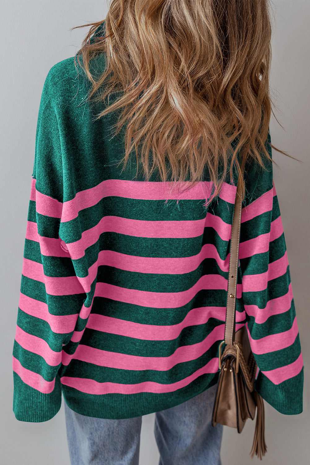 Green Collared Quarter Zipper Oversized Sweater eAura
