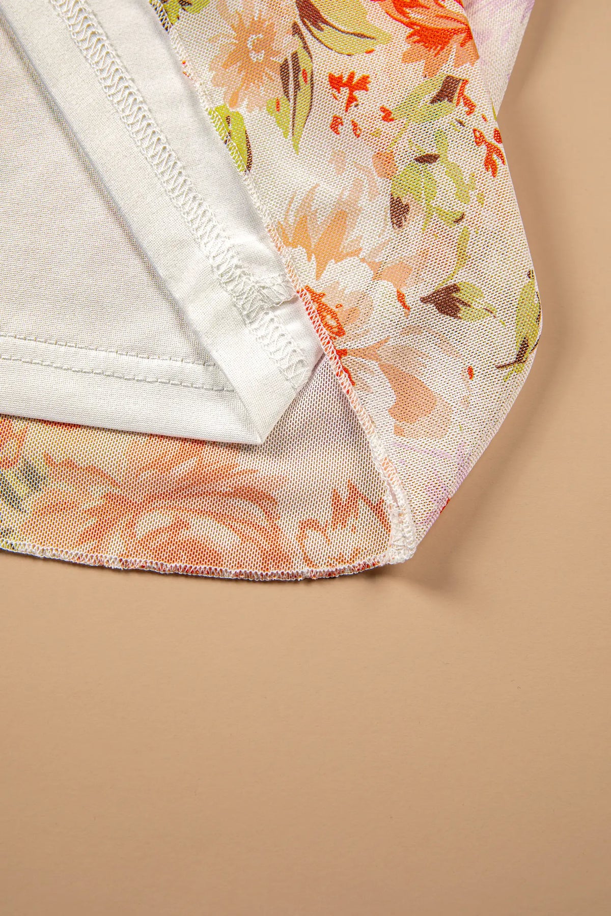 Floral Print Mesh Thumbhole Long Sleeve Slim Top – Multicolour