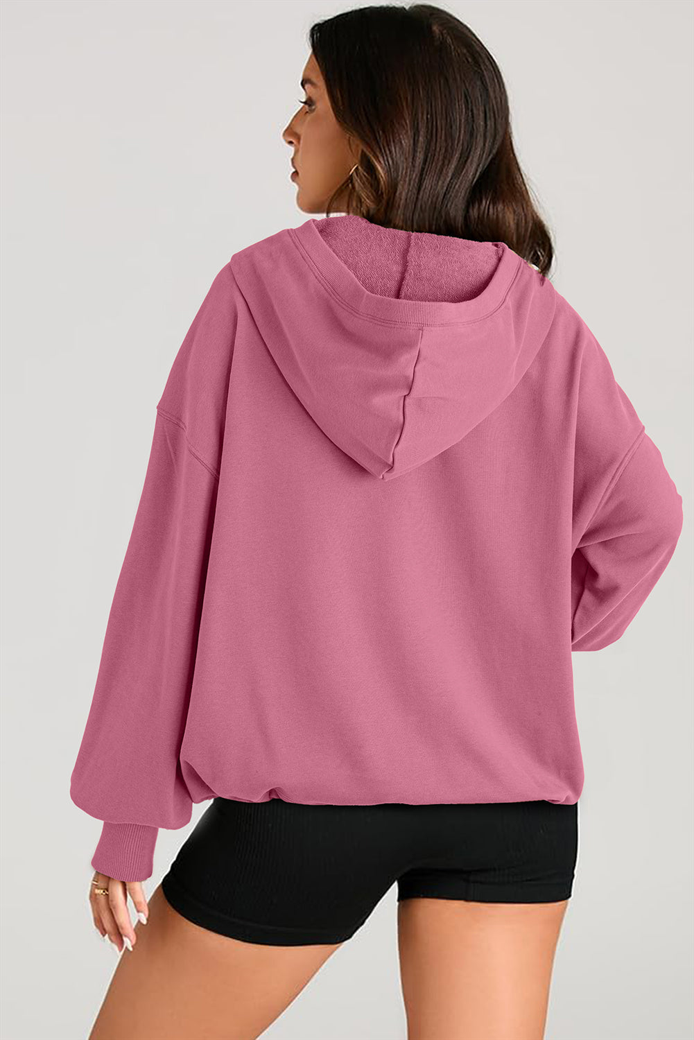 Valerian Solid Kangaroo Pocket Half Zipper Oversized Hoodie eAura
