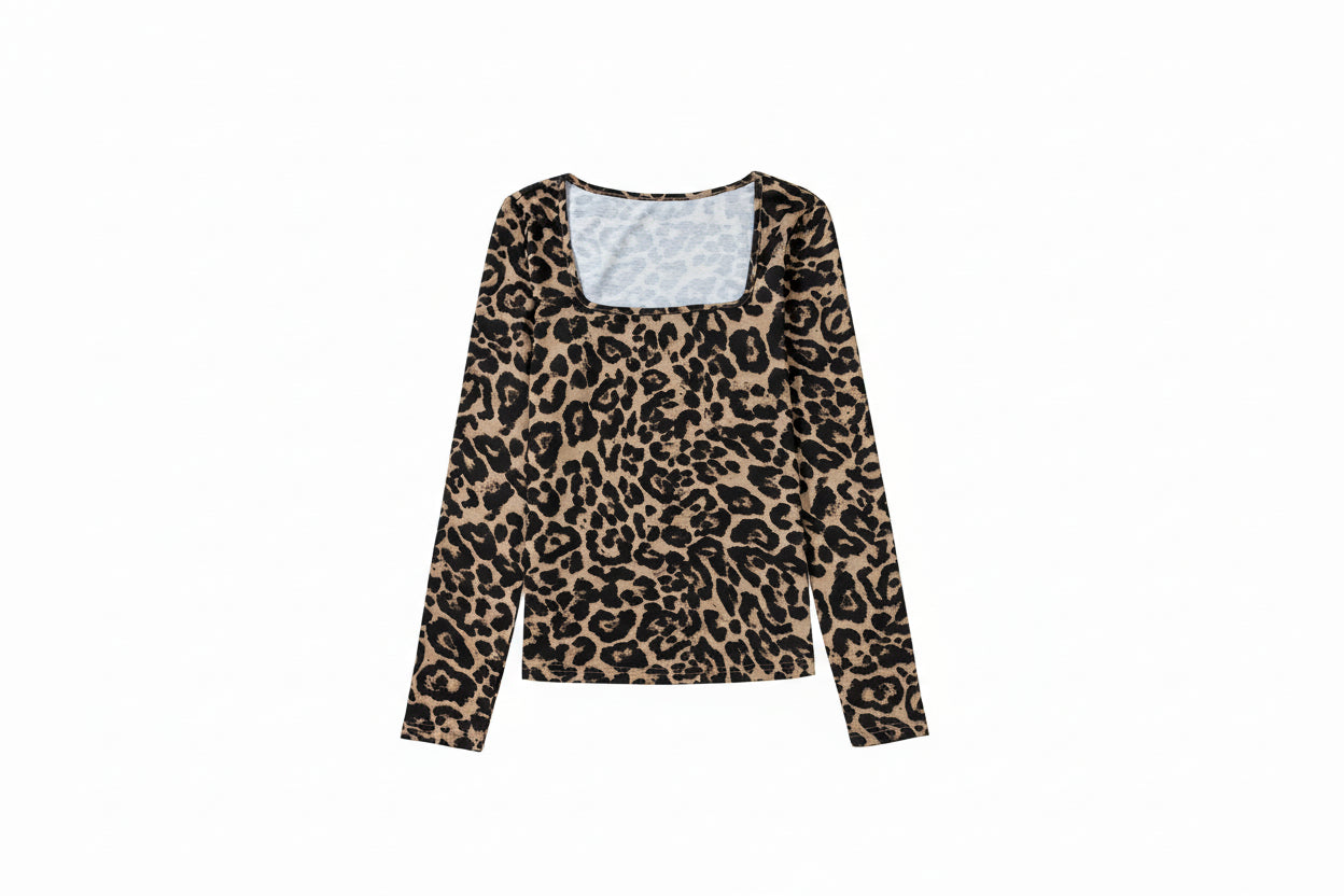 Print Slim Long Sleeve Top - Tops/Long Tops