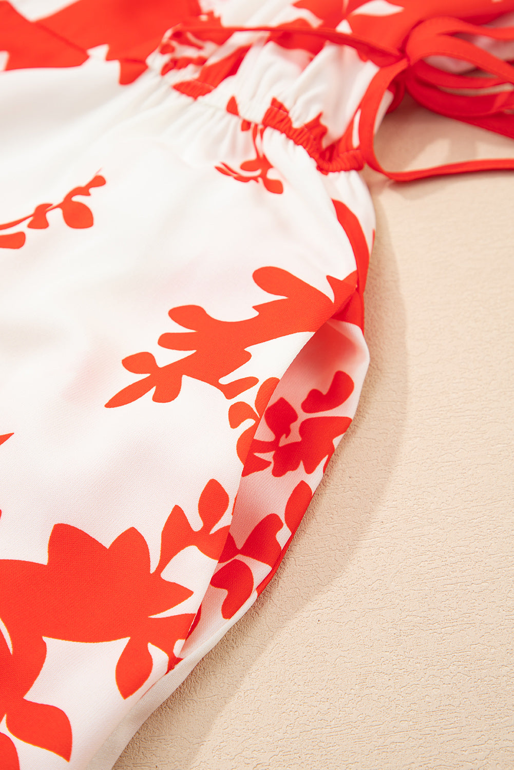 Red Floral Print Trimmed V-Neck Ruffle Sleeve Long Dress eAura