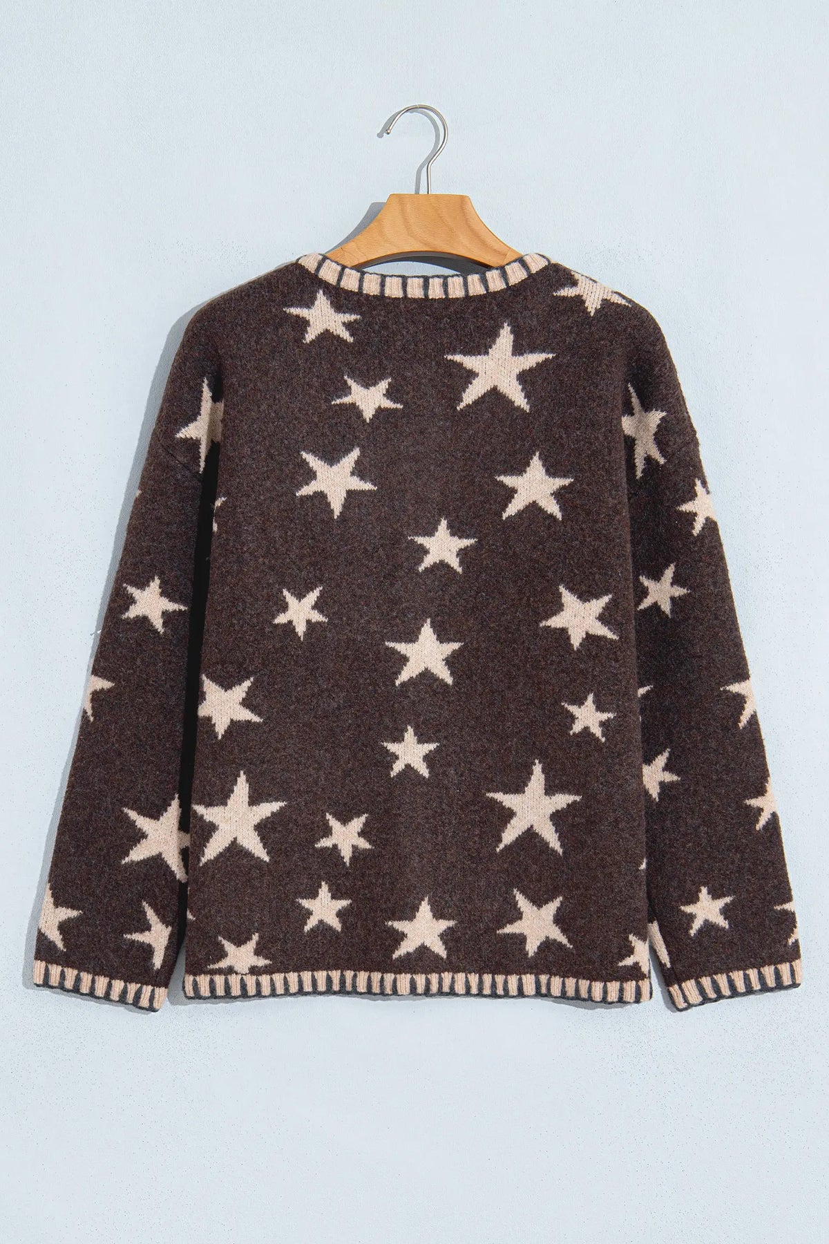 Stars Pattern Colourblock Long Sleeve Shift Cardigan – Brown
