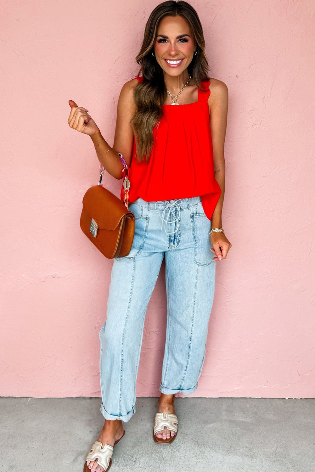 Exposed Stitch Detail Drawstring Barrel Jeans - eAura