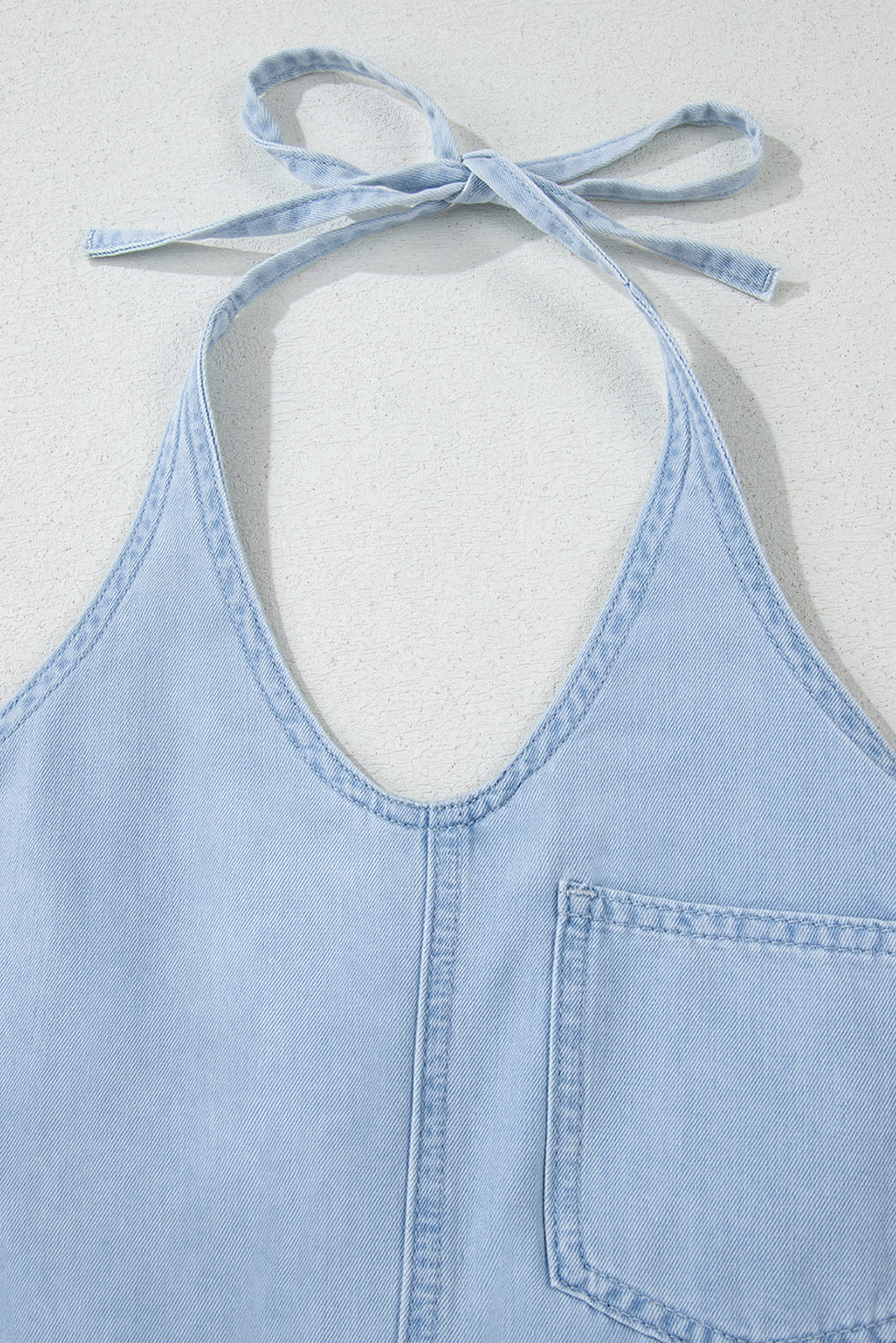Beau Blue Knotted Open Back Halterneck Denim Tank Top - eAura
