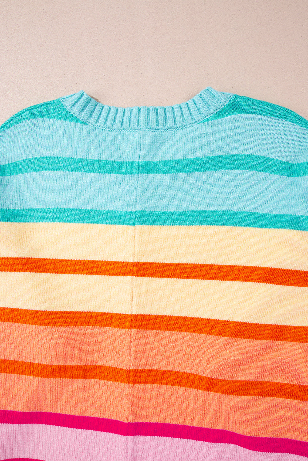 Yellow Stripe Gradient Striped Ribbed Edge Loose Sweater eAura