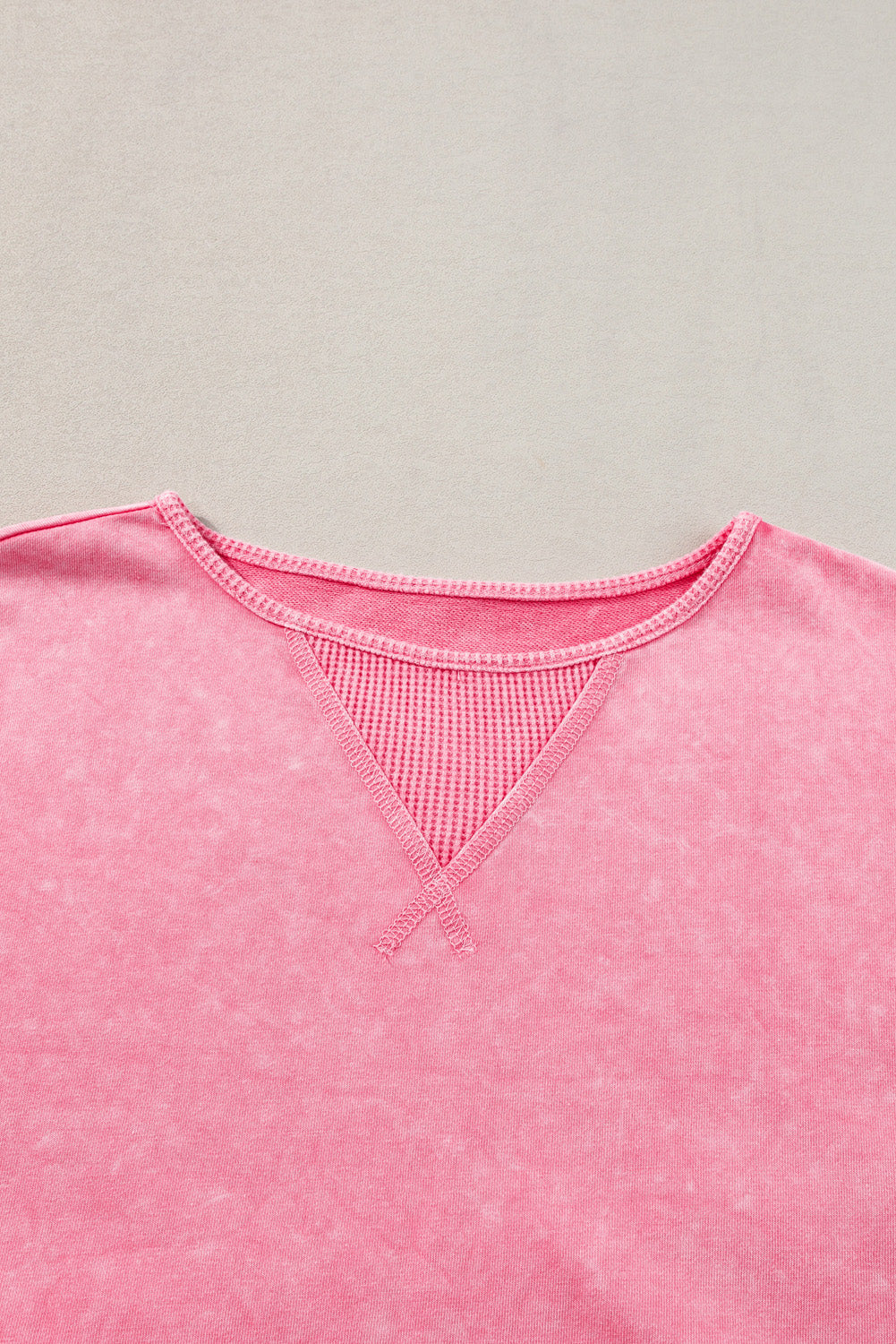 Strawberry Pink Mineral Wash Drop Sleeve Patchwork Plus Tee BB Fashion Outlet