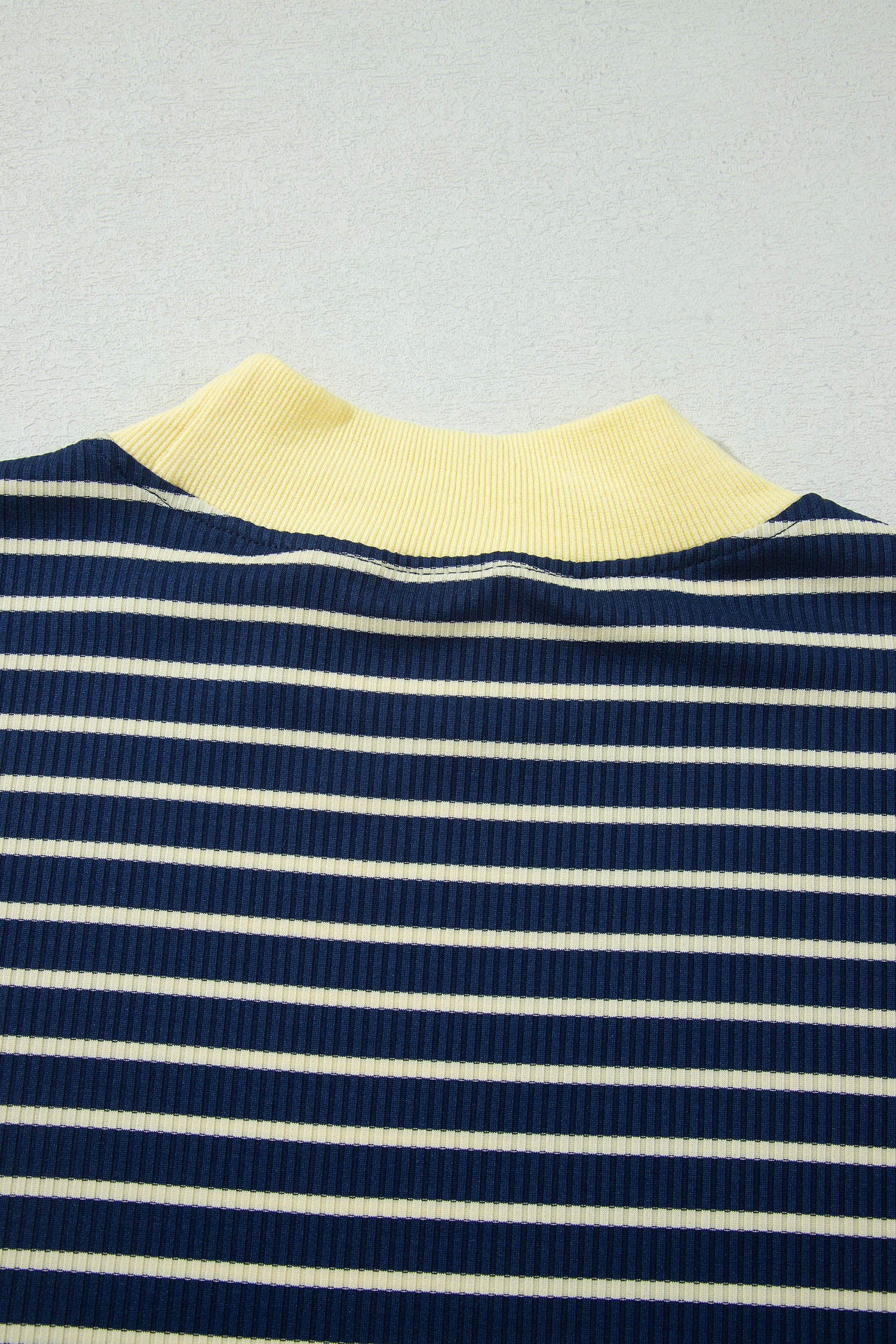 Color Block Long Sleeve Pullover Ribbed Knit Casual Shorts Set – Blue Stripe