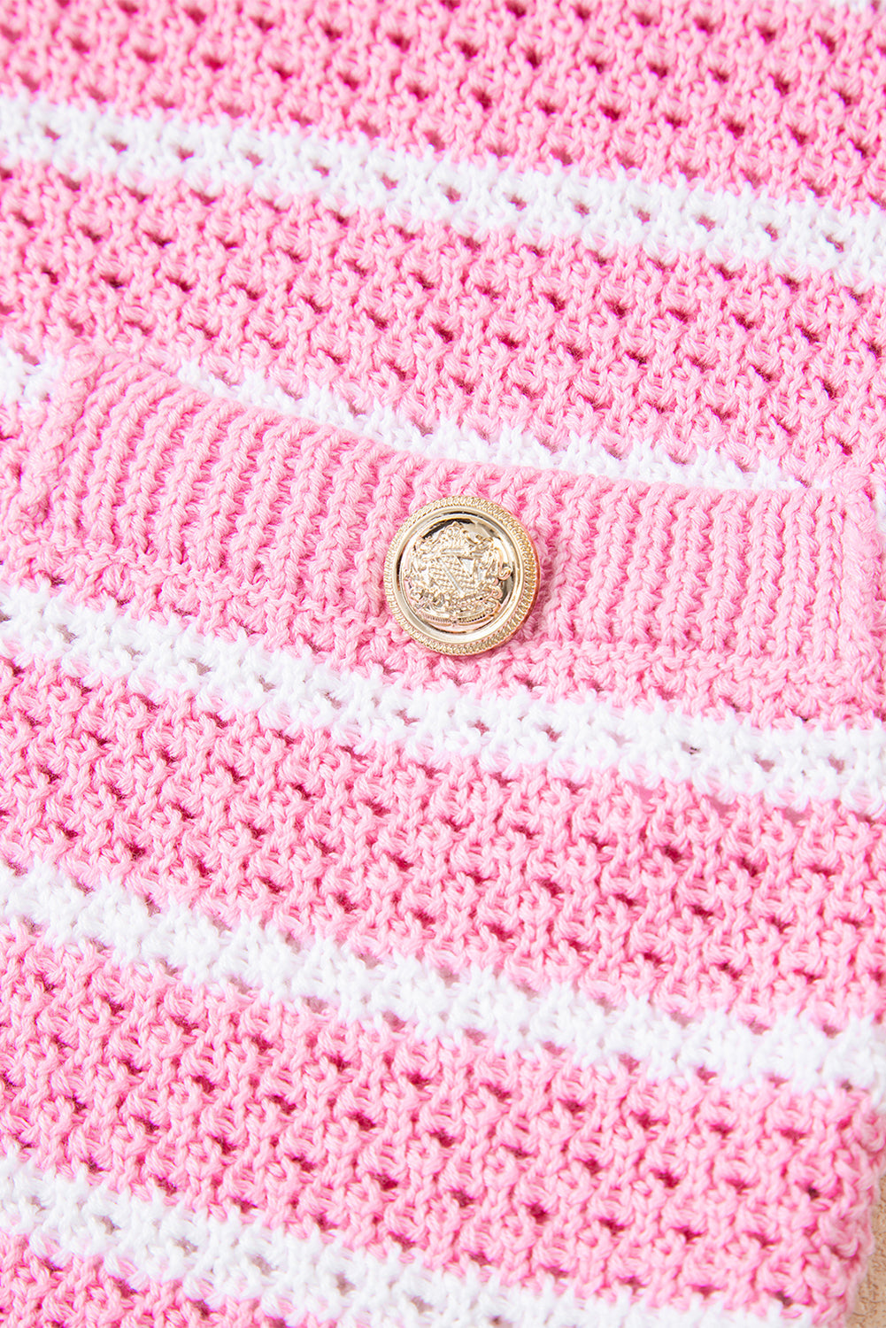 Striped V Neck Gold Buttons Elegant Sleeveless Sweater eAura