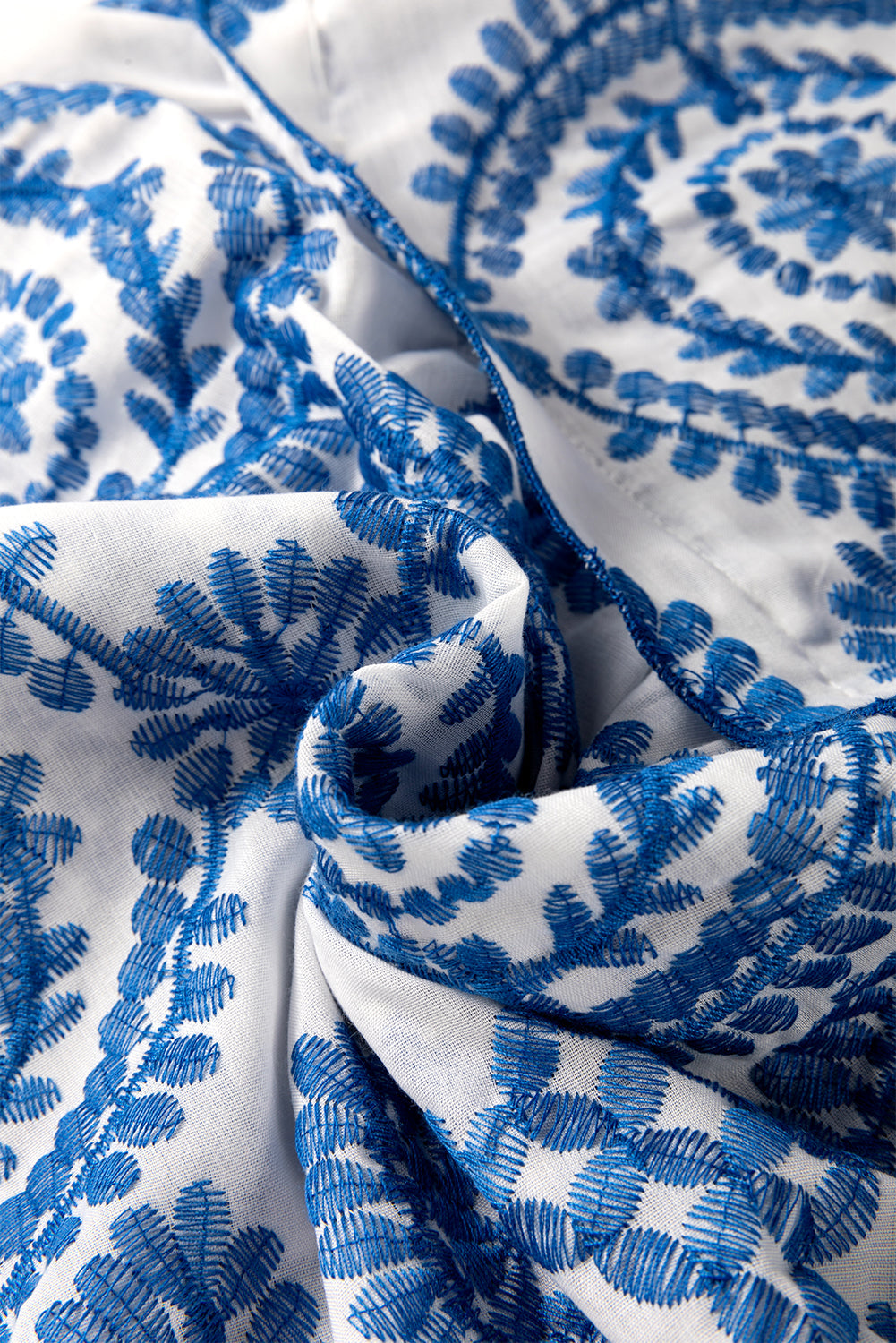 Blue Boho Print Flutter Sleeve Crew Neck Blouse eAura